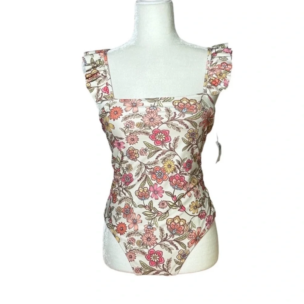 Old Navy Square-Neck Ruffled Strap French-Cut One-Piece Swimsuit NWT MEDIUM - Picture 6 of 9